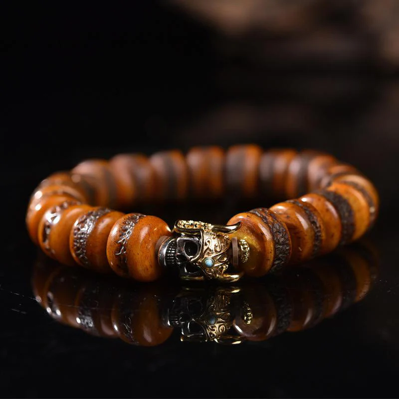 Buddha Stones Vintage Tibetan Bone Beads Skull Balance Bracelet