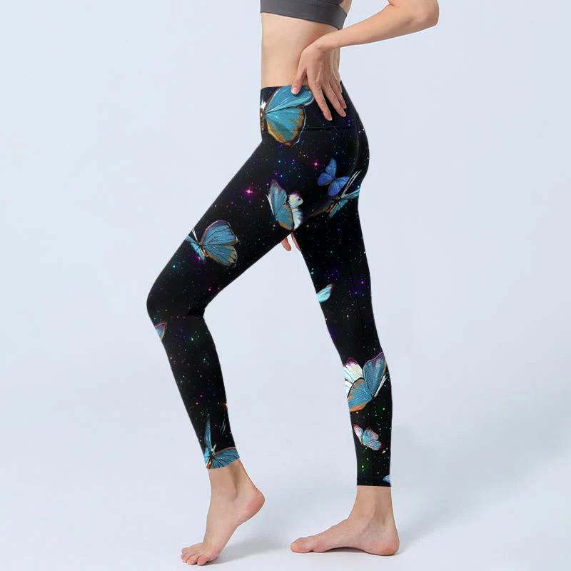 Buddha Stones Butterfly Star Sky Print Exercise Leggings Women's Yoga Pants