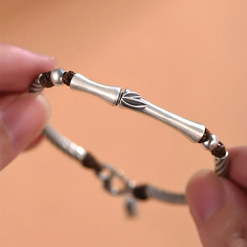 Buddha Stones 999 Sterling Silver Bamboo Pattern Cicada Luck Wealth Bracelet