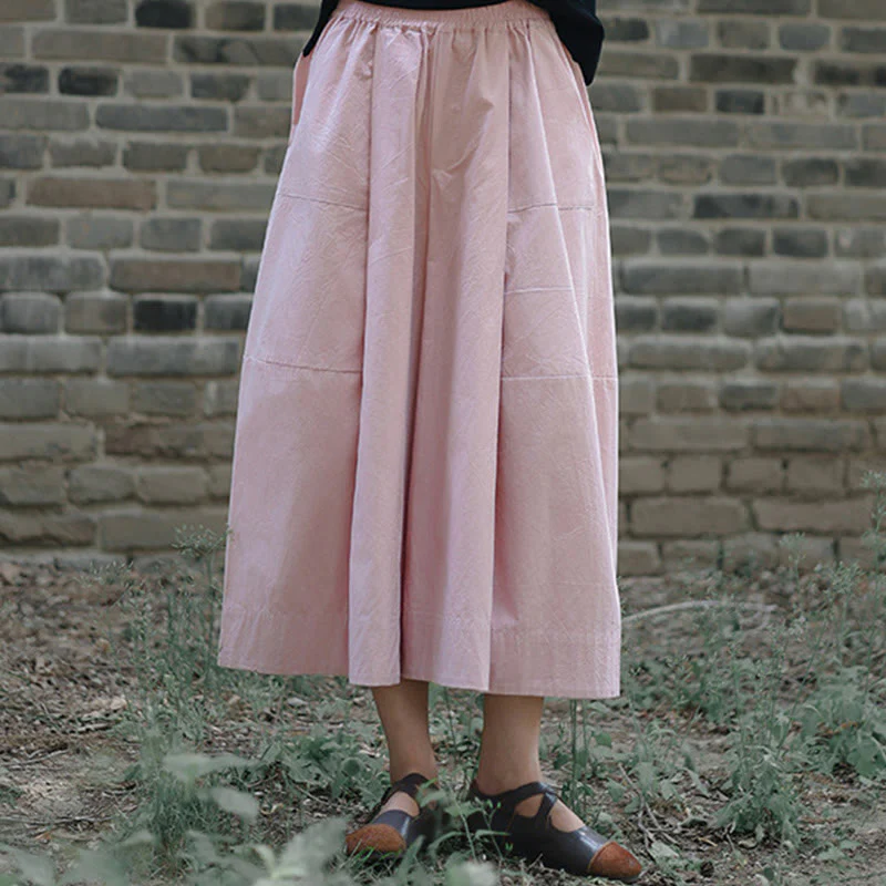 Buddha Stones Casual Plain Cotton High Waist Women's Wide Leg Capri Cropped Pants With Pockets