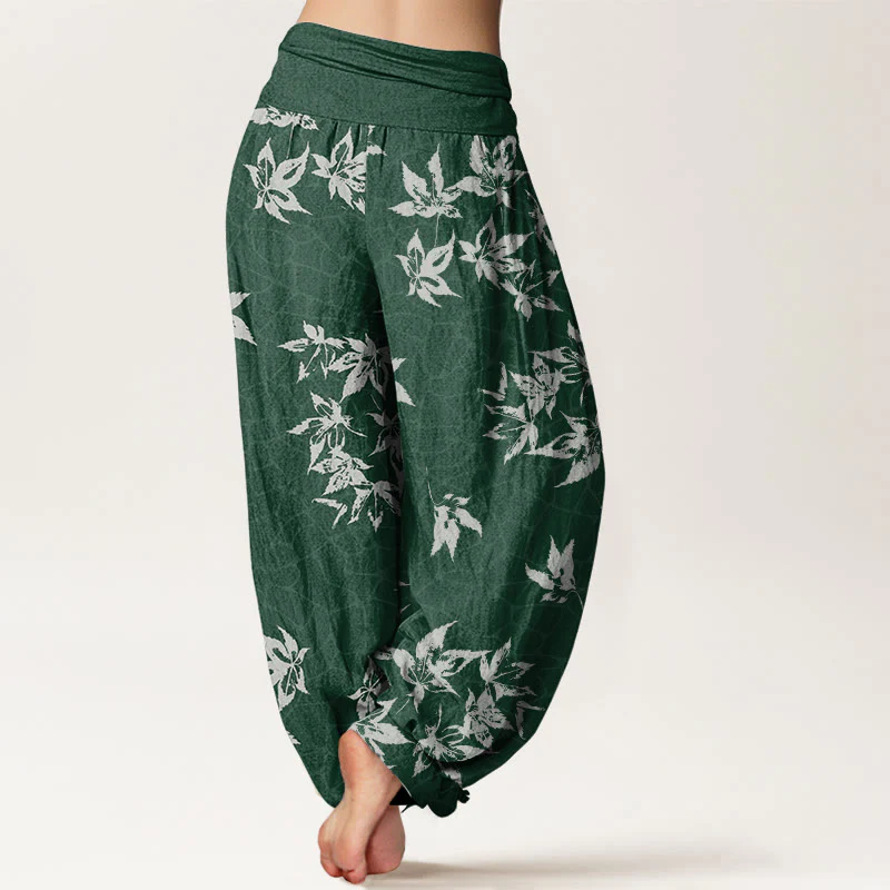 Buddha Stones Casual Maple Leaf Pattern Women's Elastic Waist Harem Pants