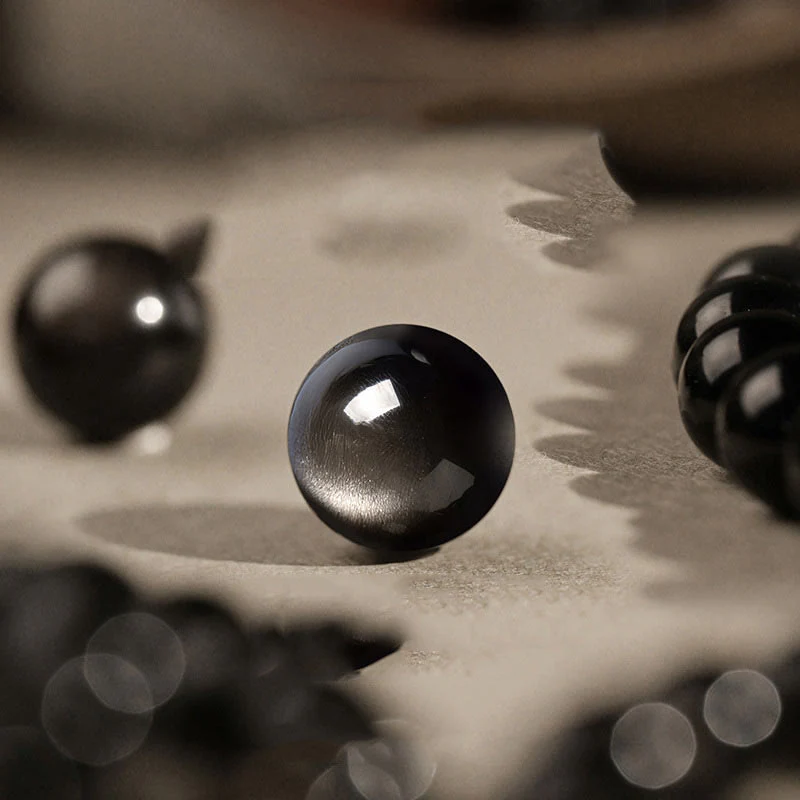 Buddha Stones Natural Silver Sheen Obsidian Om Mani Padme Hum Protection Bracelet