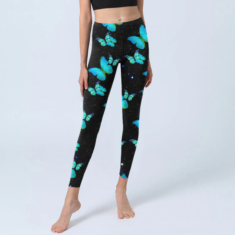 Buddha Stones Butterfly Starlight Print Exercise Leggings Women's Yoga Pants