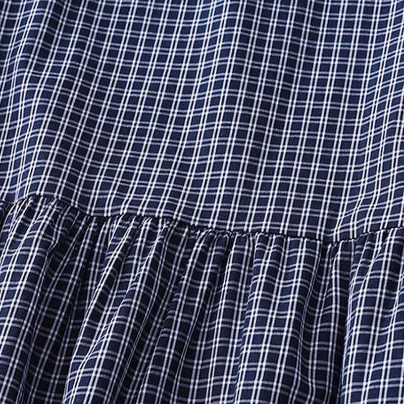 Buddha Stones Casual Plaid Buttons Lantern Long Sleeve Cotton Midi Dress