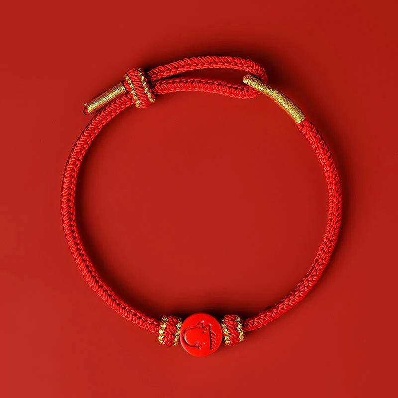 Buddha Stones Chinese Zodiac Red String Eight Thread Peace Knot Cinnabar Protection Luck Bracelet