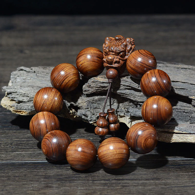 Buddha Stones Rosewood Green Sandalwood Small Leaf Red Sandalwood Dragon Carved Protection Bracelet