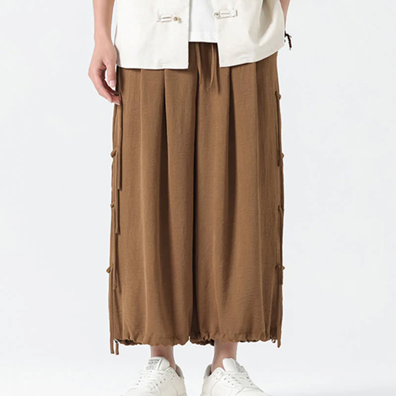 Buddha Stones Casual Loose Lanyard Design Waist Rope Men's 7-8 Length Spandex Pants With Pockets