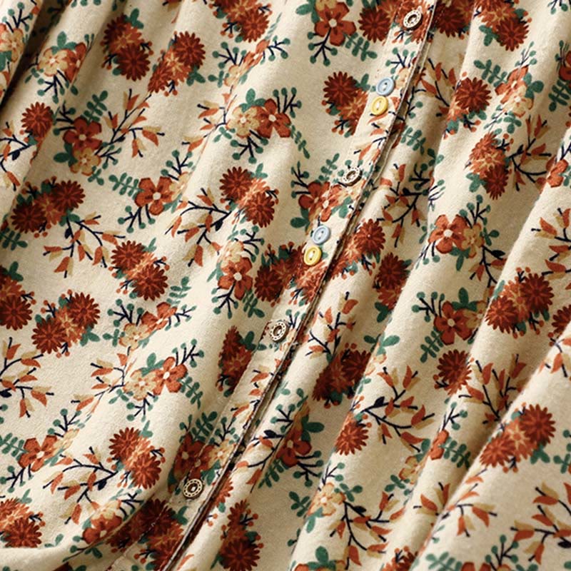 Buddha Stones Casual Florals Crew Neck Cotton Linen Women's Shirt