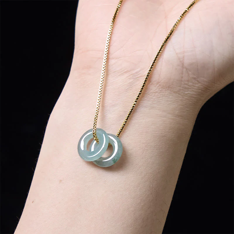 Buddha Stones Jade Double Peace Buckle Prosperity Necklace Pendant
