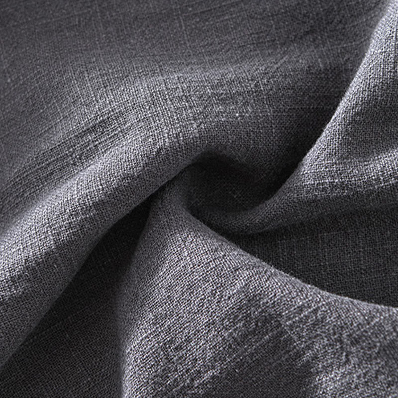 Buddha Stones Casual Plain Simple Buttons Design Men's Long Sleeve Ramie Linen Jacket With Pockets