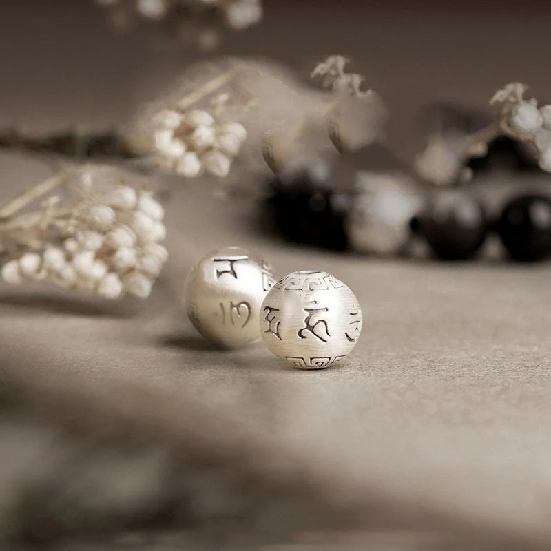 Buddha Stones Natural Silver Sheen Obsidian Om Mani Padme Hum Protection Bracelet