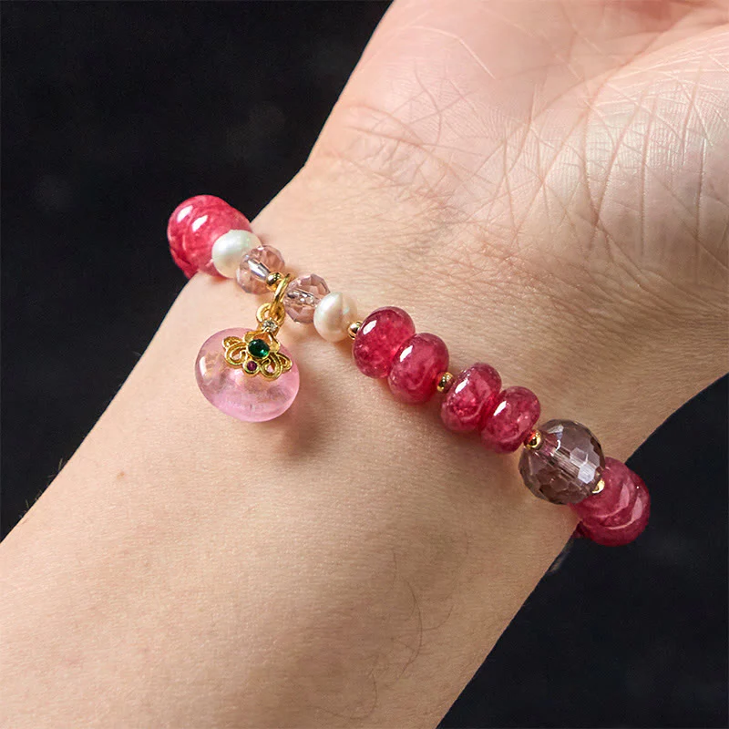 Buddha Stones Natural Rose Quartz Bow Peace Buckle Loving Energy Bracelet