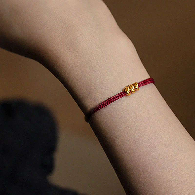 Buddha Stones 999 Gold Wish Knot Design Handmade Luck Braided Rope Bracelet
