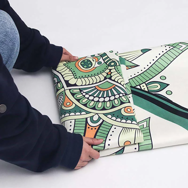 Buddha Stones Tibetan Lotus Mandala Enlightenment Foldable Natural Rubber Yoga Mat Decoration