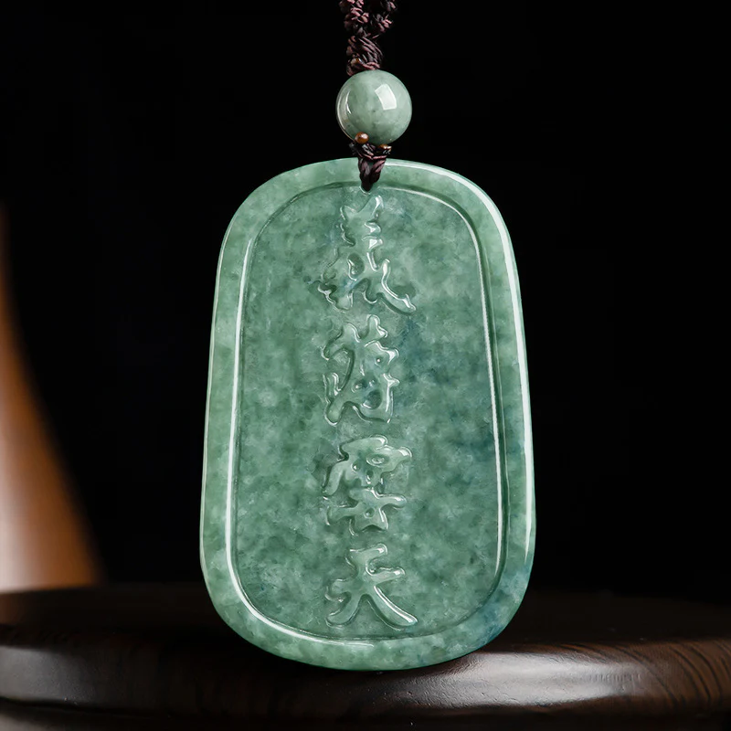 Buddha Stones Natural Jade Guan Gong Amulet Wealth Necklace Pendant