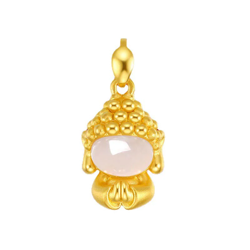 Buddha Stones White Jade Buddha Success Pendant Necklace