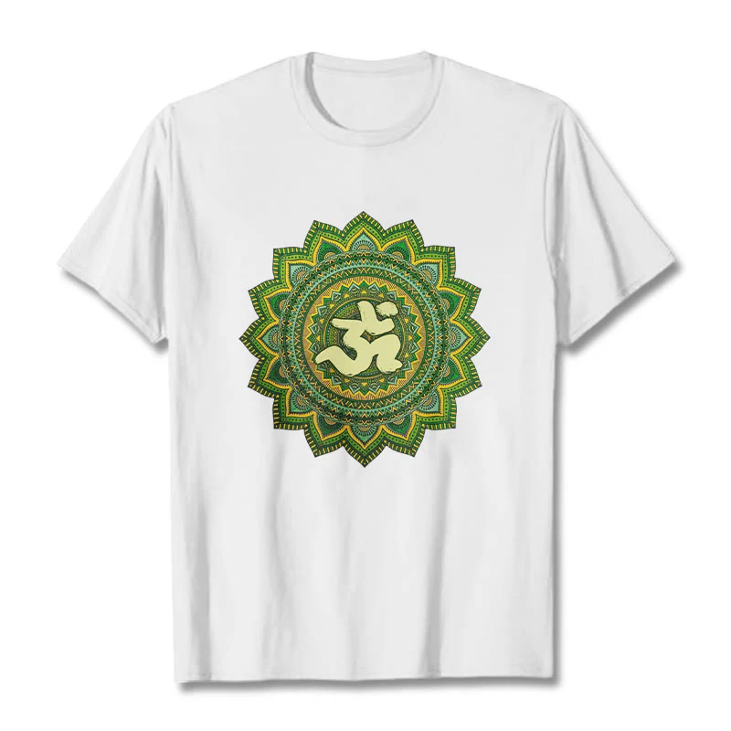 Buddha Stones Casual Green Mandala Om Symbol Pattern Cotton Tee T-shirt