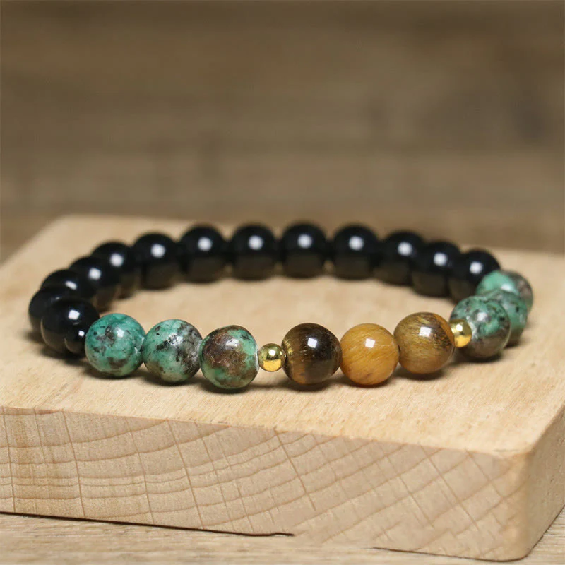 Buddha Stones Turquoise Tiger Eye Beads Glass Balance Serenity Bracelet
