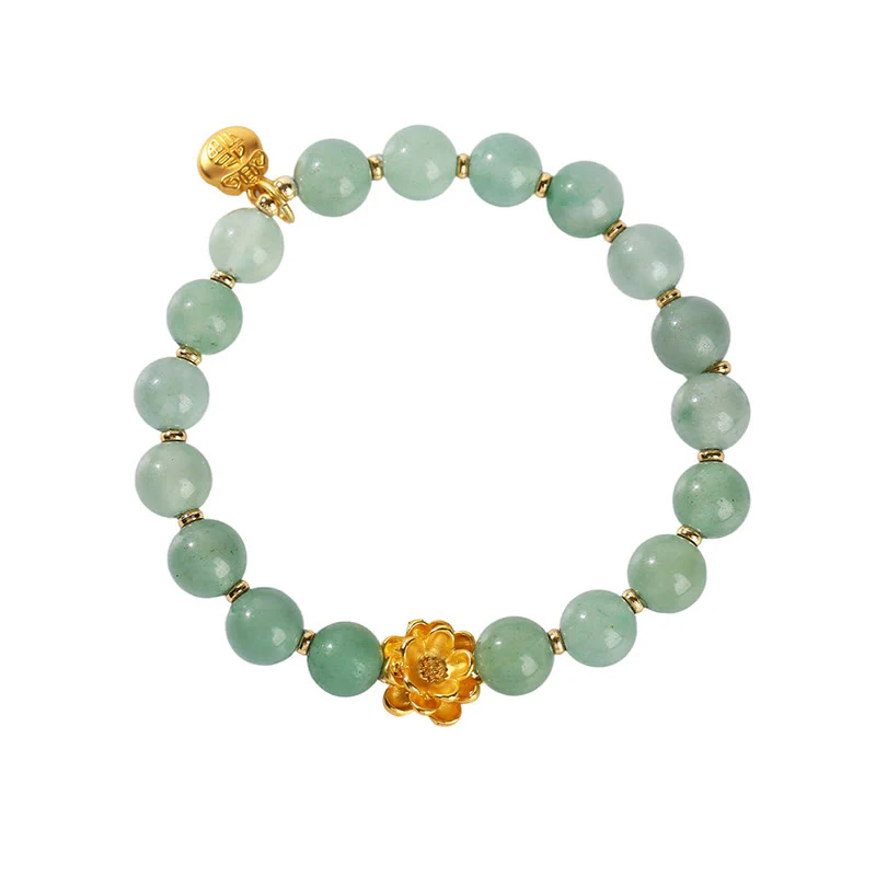 Buddha Stones Natural Jade Green Aventurine Gourd Fu Character Luck Bracelet