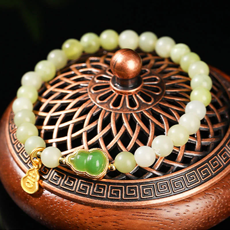 Buddha Stones Natural Jade Green Aventurine Gourd Fu Character Luck Bracelet