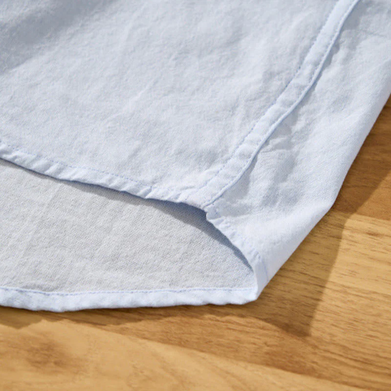 Buddha Stones Summer Solid Men's Half Button Short Sleeve Cotton Shirt