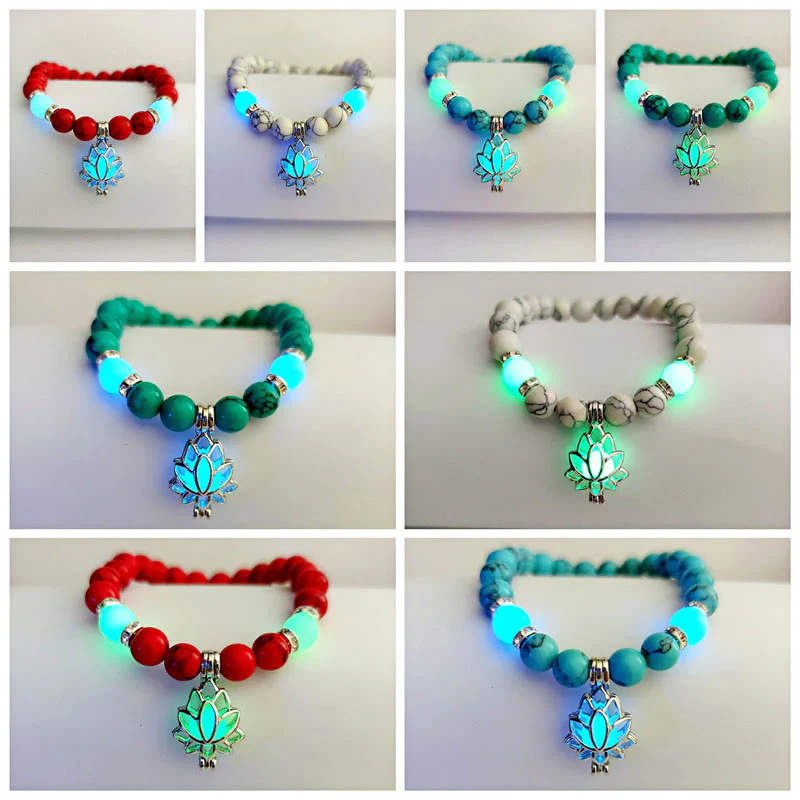 Buddha Stones Tibetan Turquoise Glowstone Luminous Bead Lotus Protection Bracelet