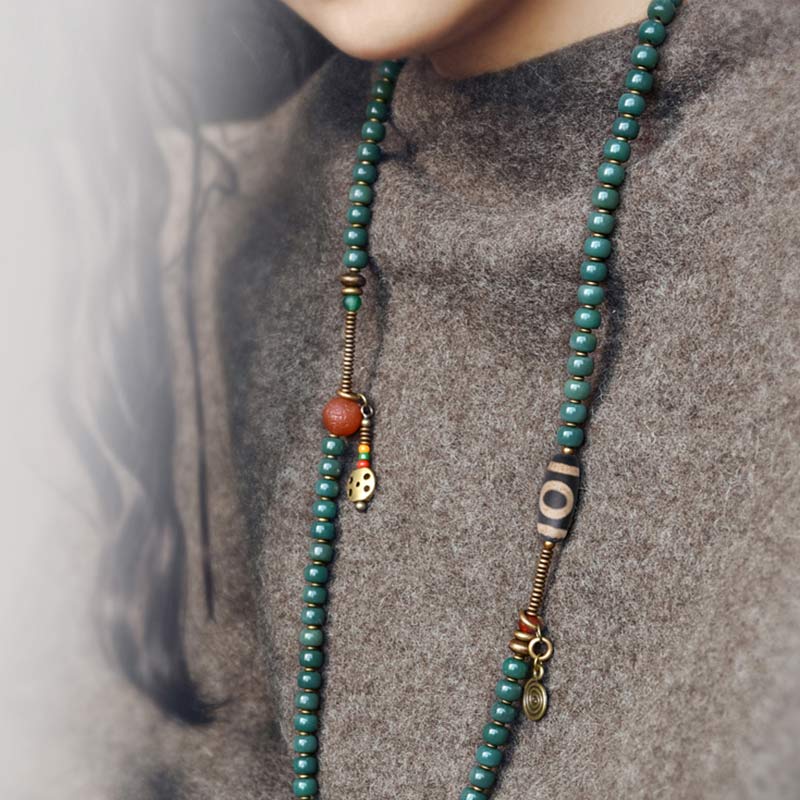 Buddha Stones 108 Mala Beads Bodhi Seed Dzi Bead Wisdom Bracelet