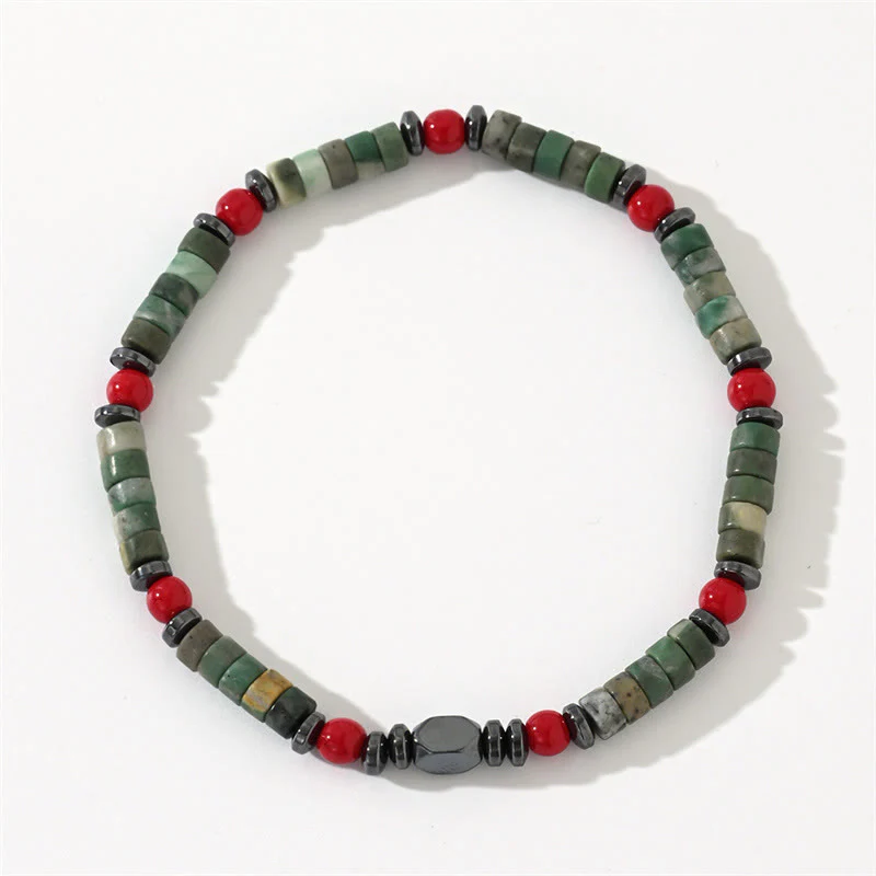 Buddha Stones Natural Green Stone Hematite Red Coral Powerful Bracelet