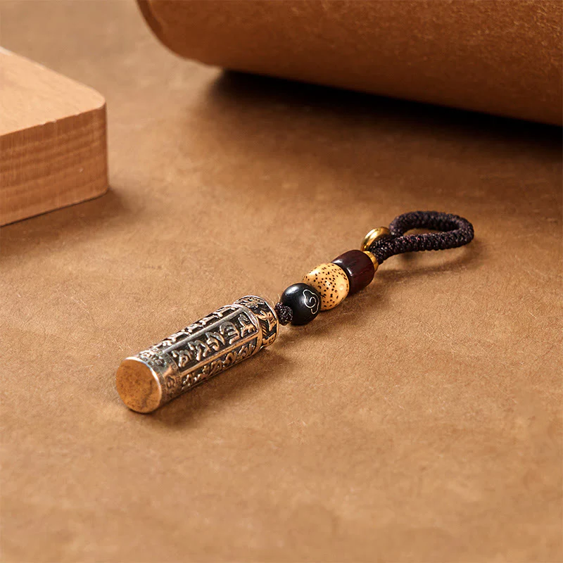 Buddha Stones Tibetan Om Mani Padme Hum Shurangama Mantra Vajra Pattern Copper Purity Key Chain
