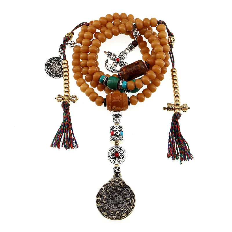 Buddha Stones Tibet 108 Mala Beads Bodhi Seed Bagua Vajra Wealth Bracelet