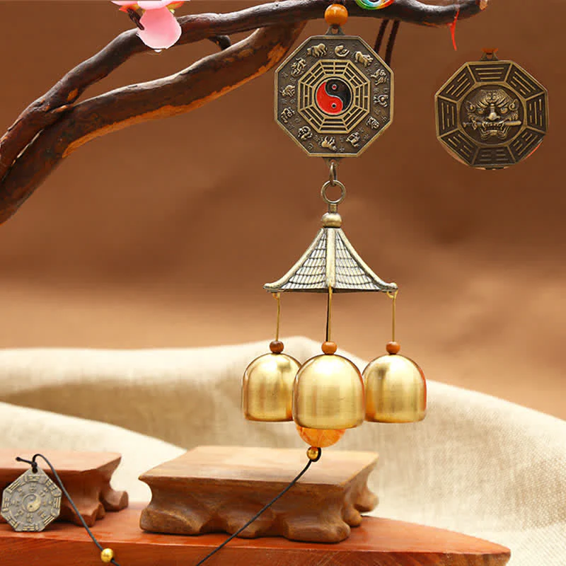 Buddha Stones Feng Shui Copper Coin Koi Fish Bagua Kirin Wind Chime Bell Luck Wall Hanging Decoration