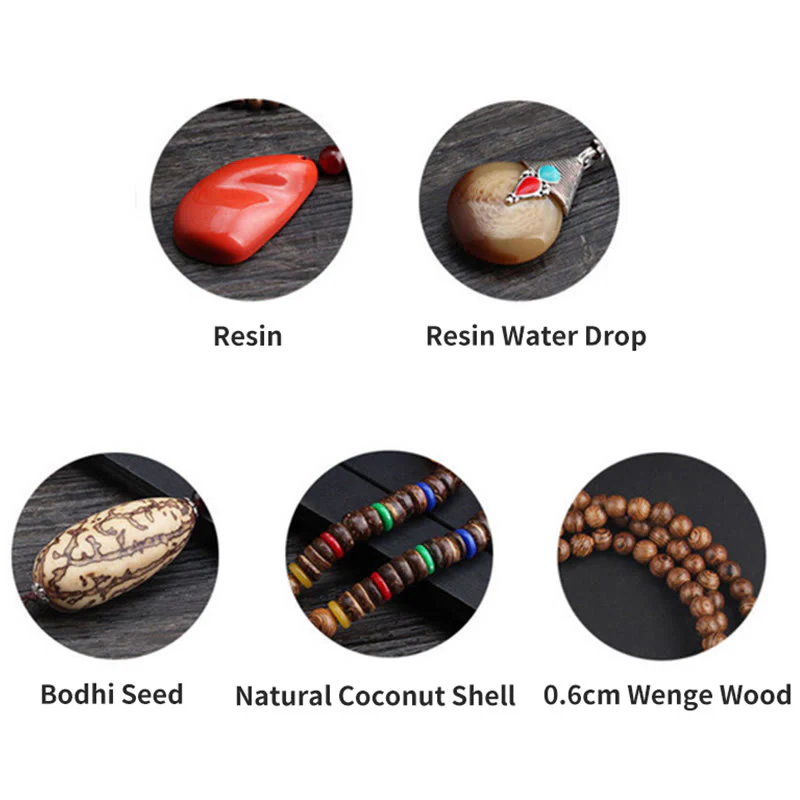 Buddha Stones Tibetan Wenge Wood Bodhi Seed Agate Balance Peace Necklace Pendant