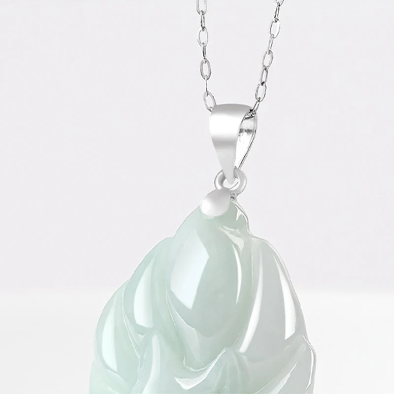 Buddha Stones 925 Sterling Silver Natural Jade Nine Tailed Fox Prosperity Necklace Pendant