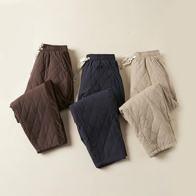 Buddha Stones Diamond Quilted Design Thermal Fleece-Lined Women's Harem Cotton Pants With Pockets