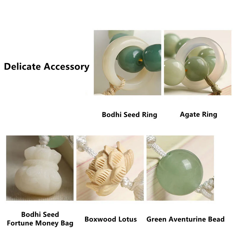 Buddha Stones Natural Gradient Bodhi Seed Fortune Money Bag Lotus Wisdom Tassel Wrist Mala