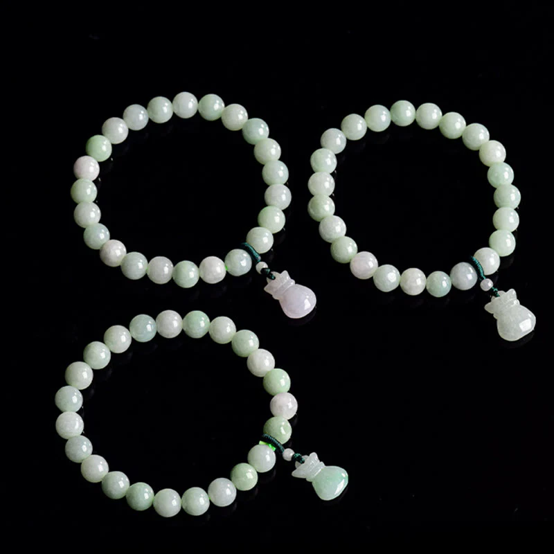 Buddha Stones Natural Jade Money Bag Charm Luck Bracelet