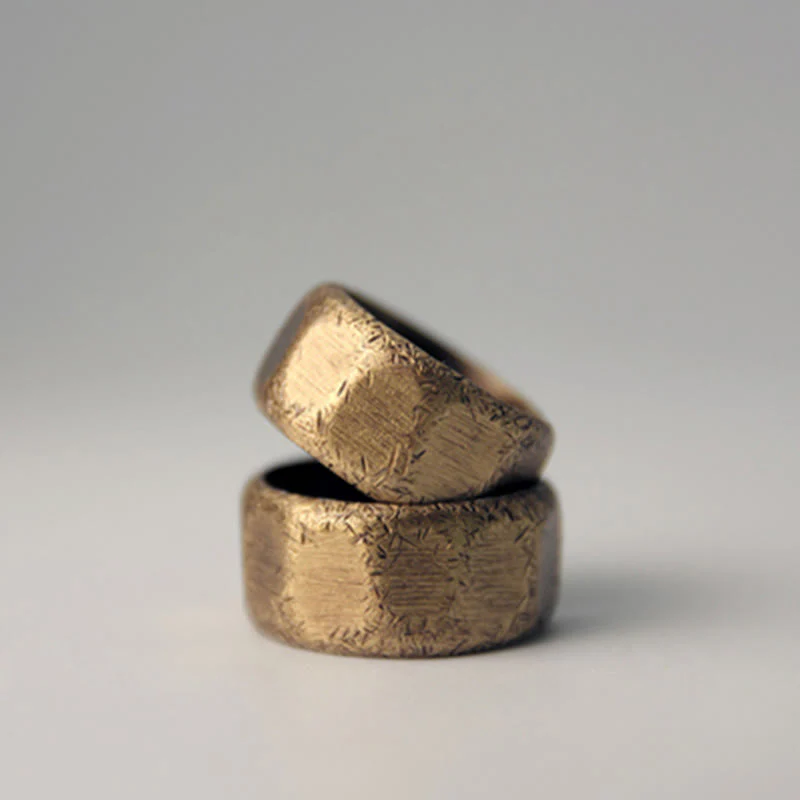 Buddha Stones Tibetan Simple Design Copper Brass Frosted Wealth Ring