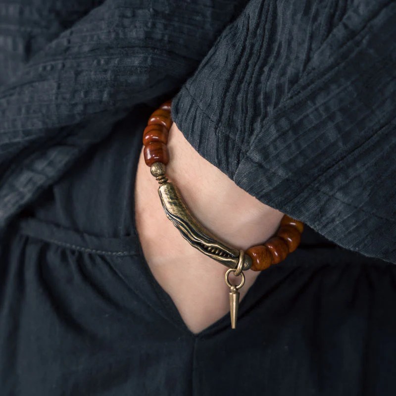 Buddha Stones Bone Beads Copper Cone Pendant Strength Bracelet