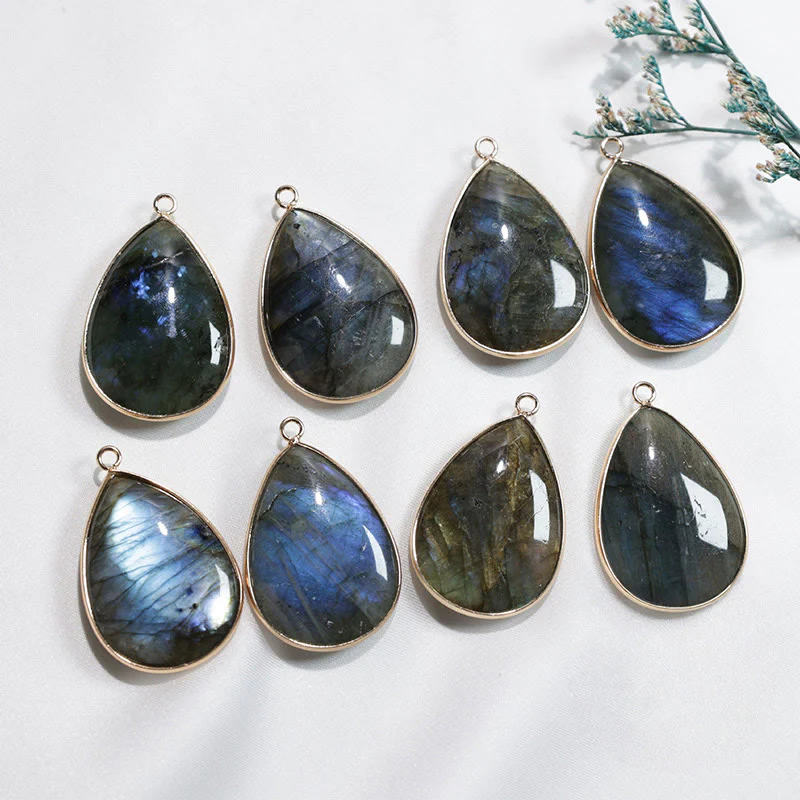 Buddha Stones Water Drop Pattern Labradorite Healing Necklace Pendant