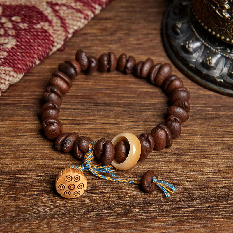 Buddha Stones Natural Lotus Seedpod Coffee Beans Wenge Wood Bodhi Seed Bracelet
