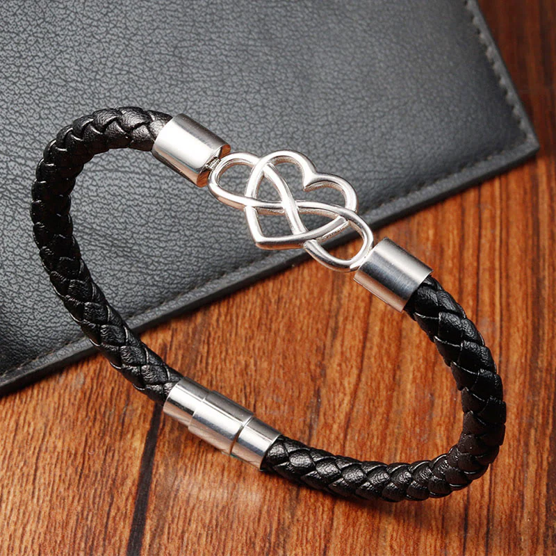 Buddha Stones Geometric Leather Titanium Steel Strengthen Buckle Bracelet