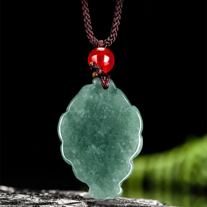Buddha Stones Natural Green Jade Nine Tailed Fox Luck Necklace Pendant
