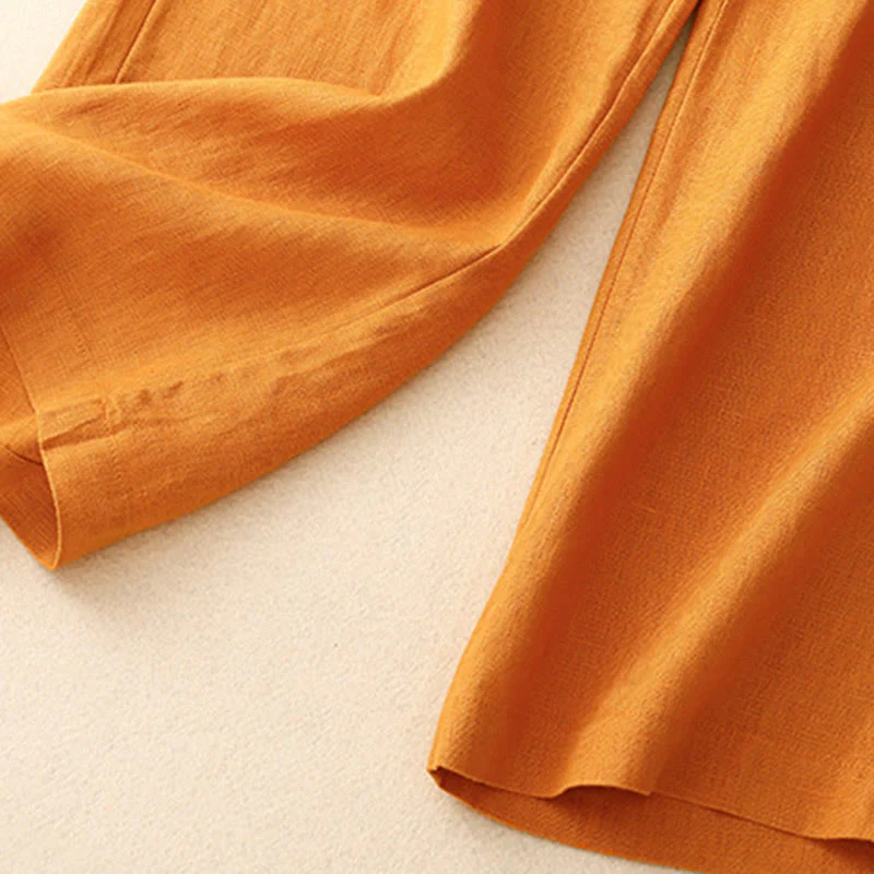 Buddha Stones Summer Casual Simple Design Linen Women's Wide Leg Pants With Zipper Pockets