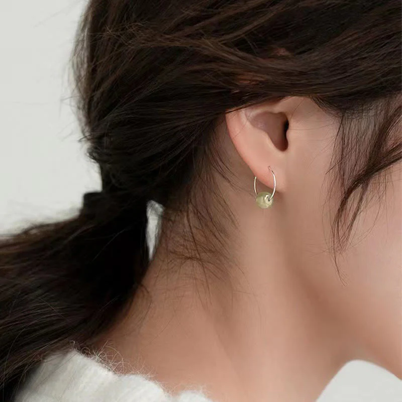 Buddha Stones 925 Sterling Silver Hetian Jade Bead Luck Earrings