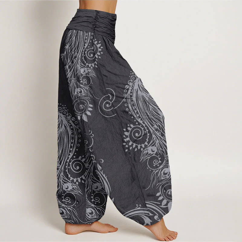 Buddha Stones Casual Peacock Design Women's Elastic Waist Harem Pants