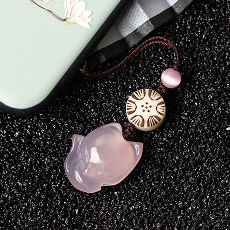 Buddha Stones Natural Chalcedony Fox Harmony Phone Hanging Decoration