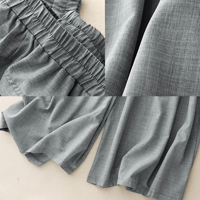 Buddha Stones Plain LightSteelBlue Women's Wide Leg Cotton Linen Pants With Pockets