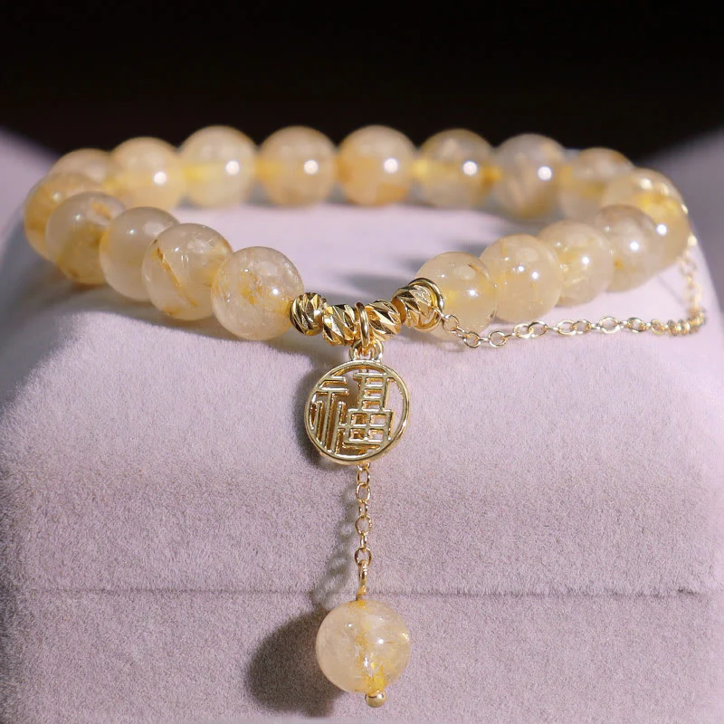 Buddha Stones Citrine Lucky Fu Character Happiness Bracelet