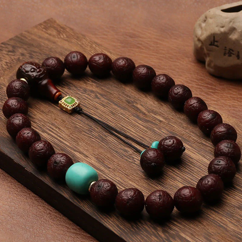 Buddha Stones Tibetan Bodhi Seed Agate Bead Luck Wealth Tassel Charm Wrist Mala