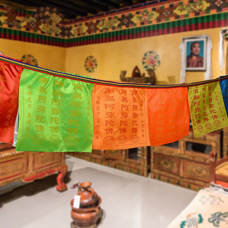Buddha Stones Tibetan 7 Colors Windhorse Letter Auspicious Lotus Outdoor 21 Pcs Prayer Flag